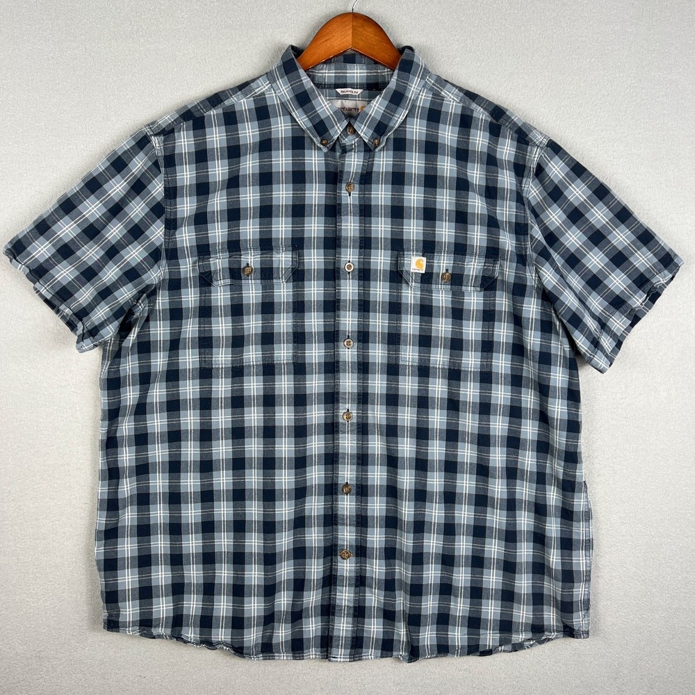 Carhartt Fort Plaid Short Sleeve Shirt Mens 2XL Relaxed Fit Button Up Collared